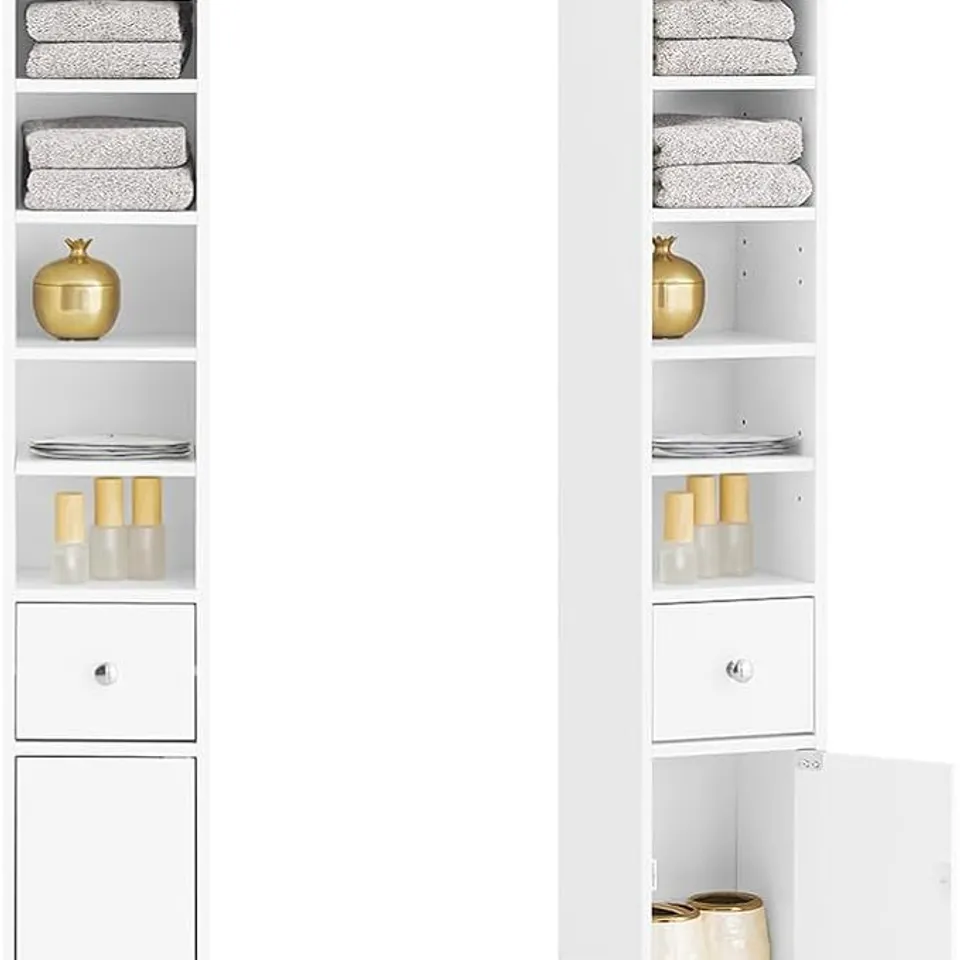 BOXED SOBUY 20cm W X 180cm H TALL BATHROOM CABINET - WHITE // BZR34-W (1 BOX)