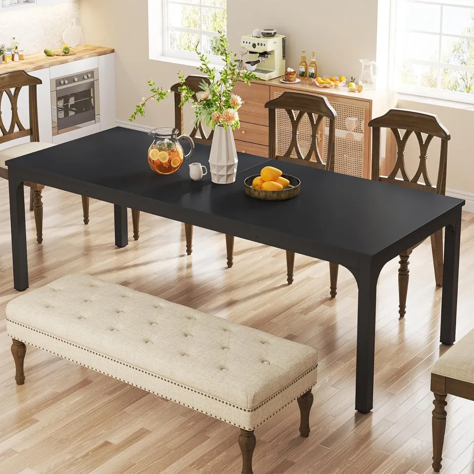 BOXED TRIBESIGNS BLACK DINING TABLE FOR 6-8 PERSON, 78 INCH LARGE, 78.7 X 27.5 X 29.5 INCHES