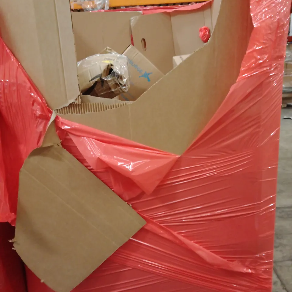 PALLET OF ASSORTED HOUSEHOLD GOODS AND PRODUCTS TO INCLUDE; CEILING FAN WITH LIGHT, A5 DIE CUTTING MACHINE