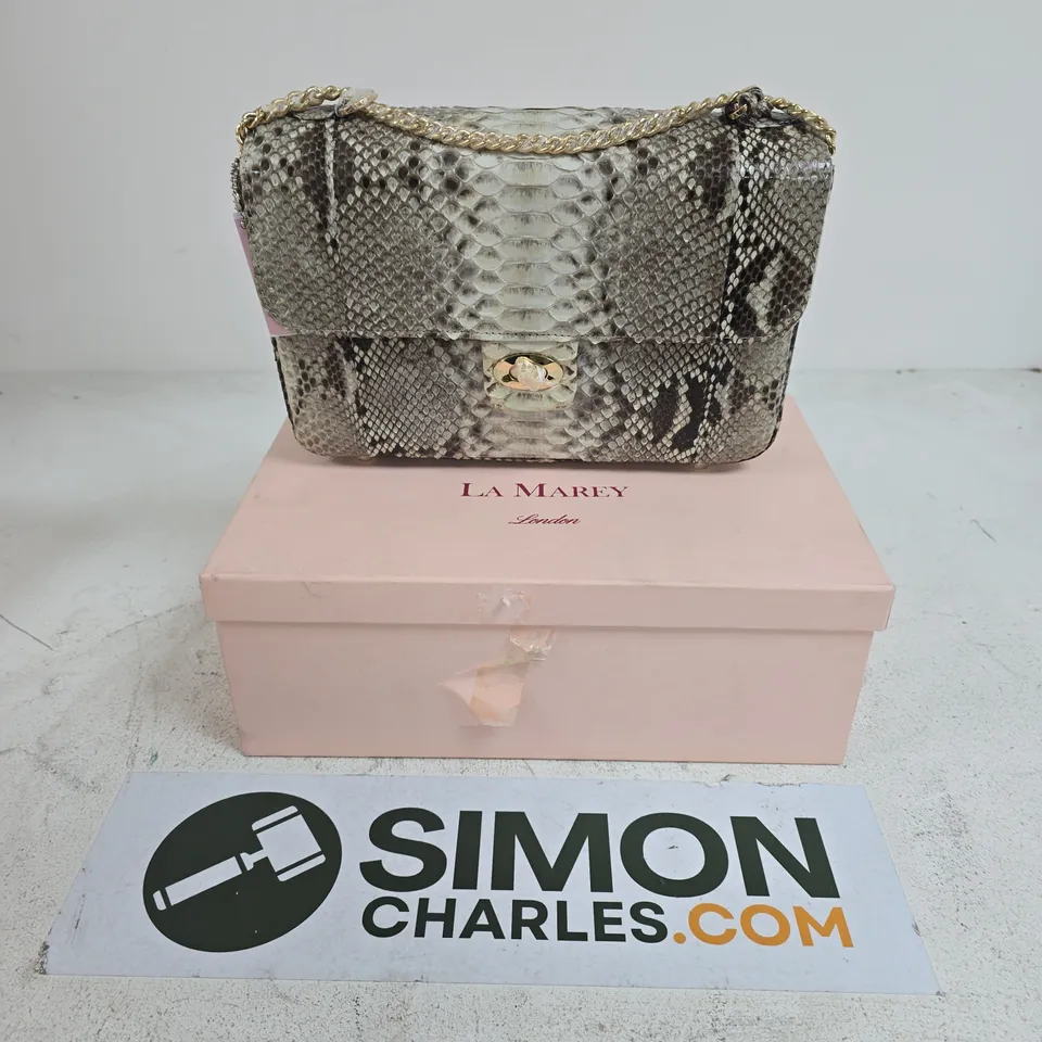 BOXED LA MAREY LONDON SNAKESKIN-PRINT HANDBAG