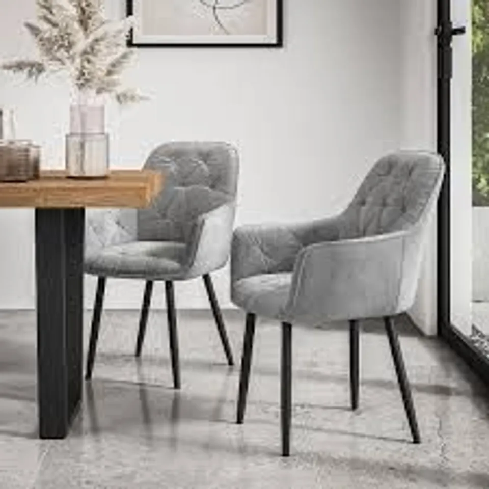 BOXED SET OF 2 ANIKA VELVET DINING CHAIRS IN GREY (1 BOX)