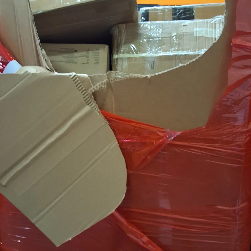 PALLET OF ASSORTED HOUSEHOLD ITEMS AND PRODUCTS TO INCLUDE;MEMORY FOAM PILLOW,CEILING FAN WITH LIGHT,RETRACTABLE SAFETY GATE