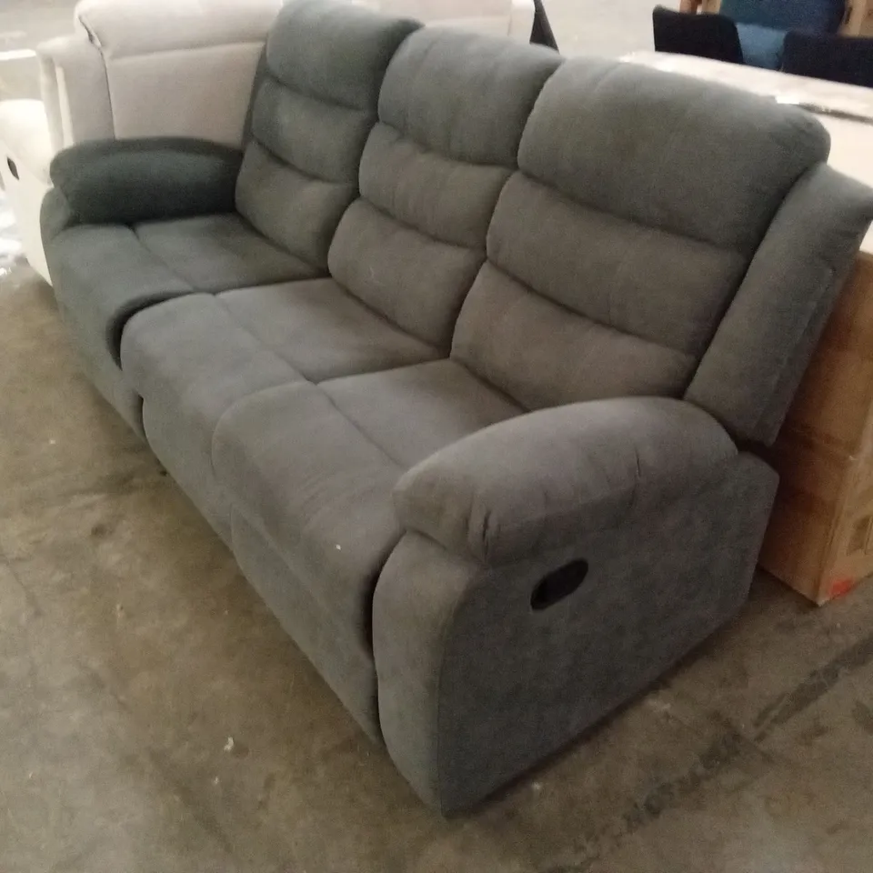 DESIGNER 3 SEATER FABRIC MANUAL RECLINER SOFA - GREY