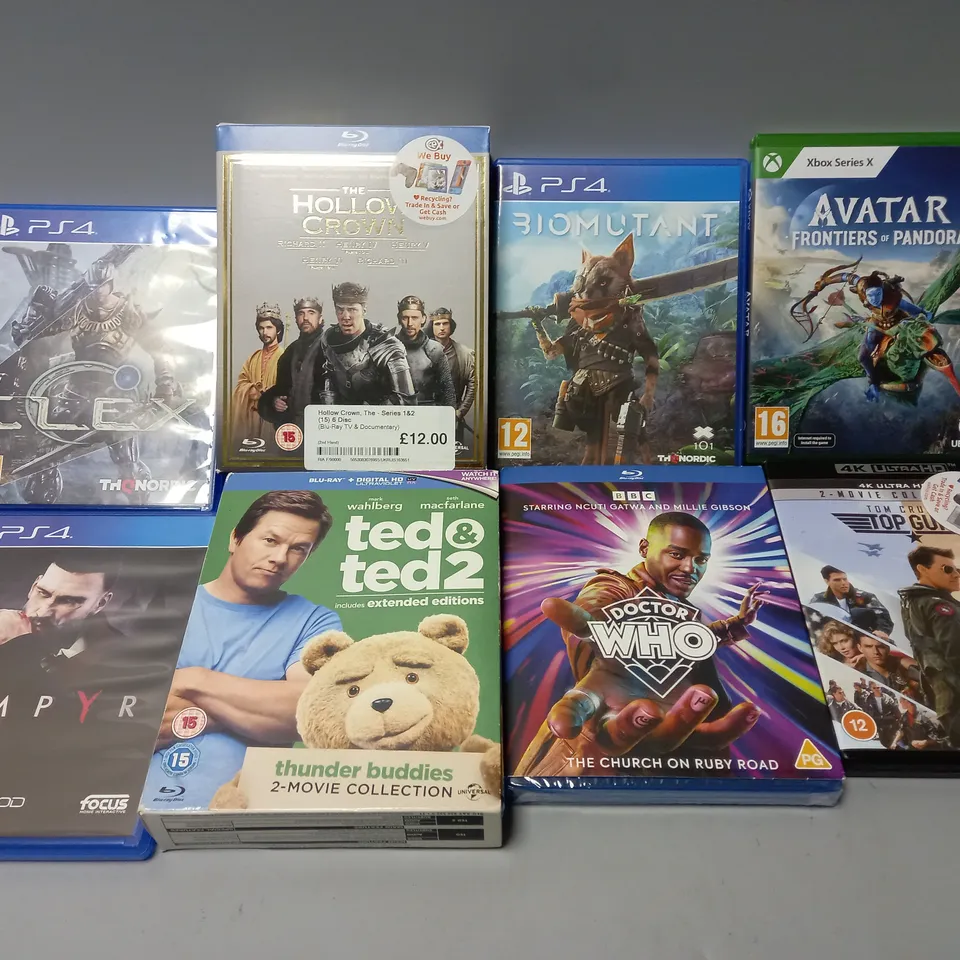 APPROXIMATELY 28 ASSORTED DVDS & GAMES TO INCLUDE FIFA 23 (PS4), TED & TED 2 MOVIE COLLECTION, THE HOLLOW CROWN (SERIES 1 & 2), ETC