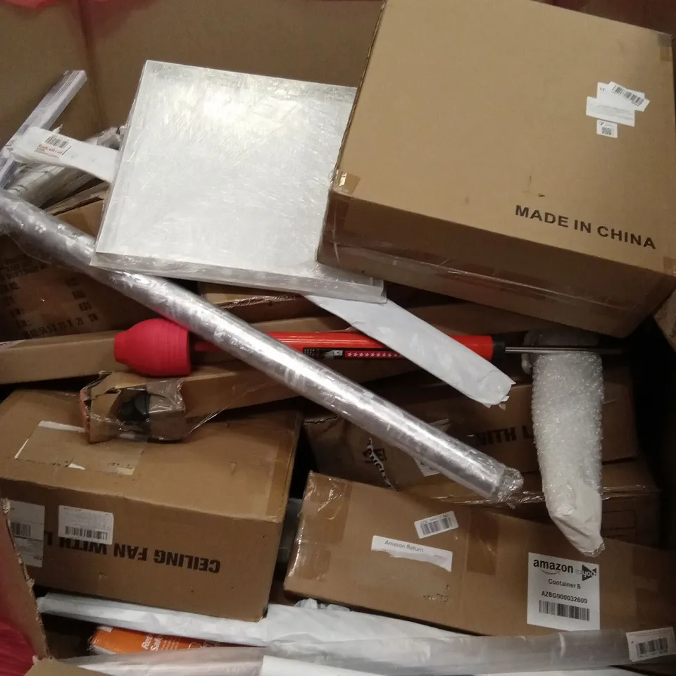 PALLET OF ASSORTED HOUSEHOLD GOODS AND PRODUCTS TO INCLUDE; AURORA AQUA OPTIMA WATER DISPENSER, AIR COOLER, RETRACTABLE BABY GATES, CEILING FAN LIGHT ETC