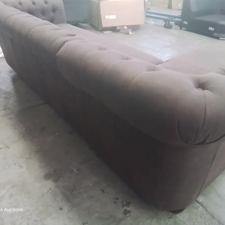 DESIGNER CHESTERFIELD LH CHAISE SOFA BROWN LEATHER 