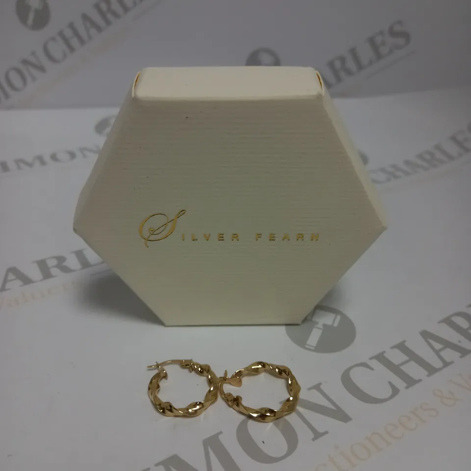 SILVER FEARN TWISTED HOOP GOLD EFFECT EARRINGS 