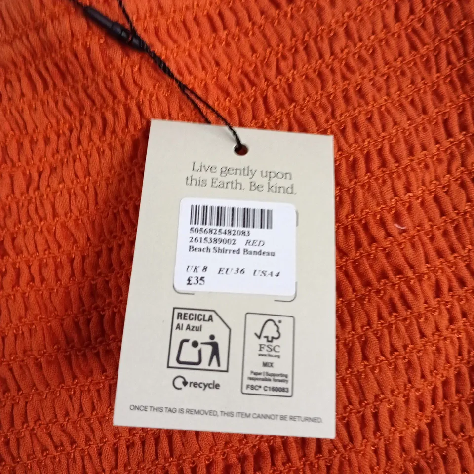 NOBODYS CHILD ORANGE BEACH SHIRRED BANDEAU TOP – UK 8 (EU 36, USA 4)