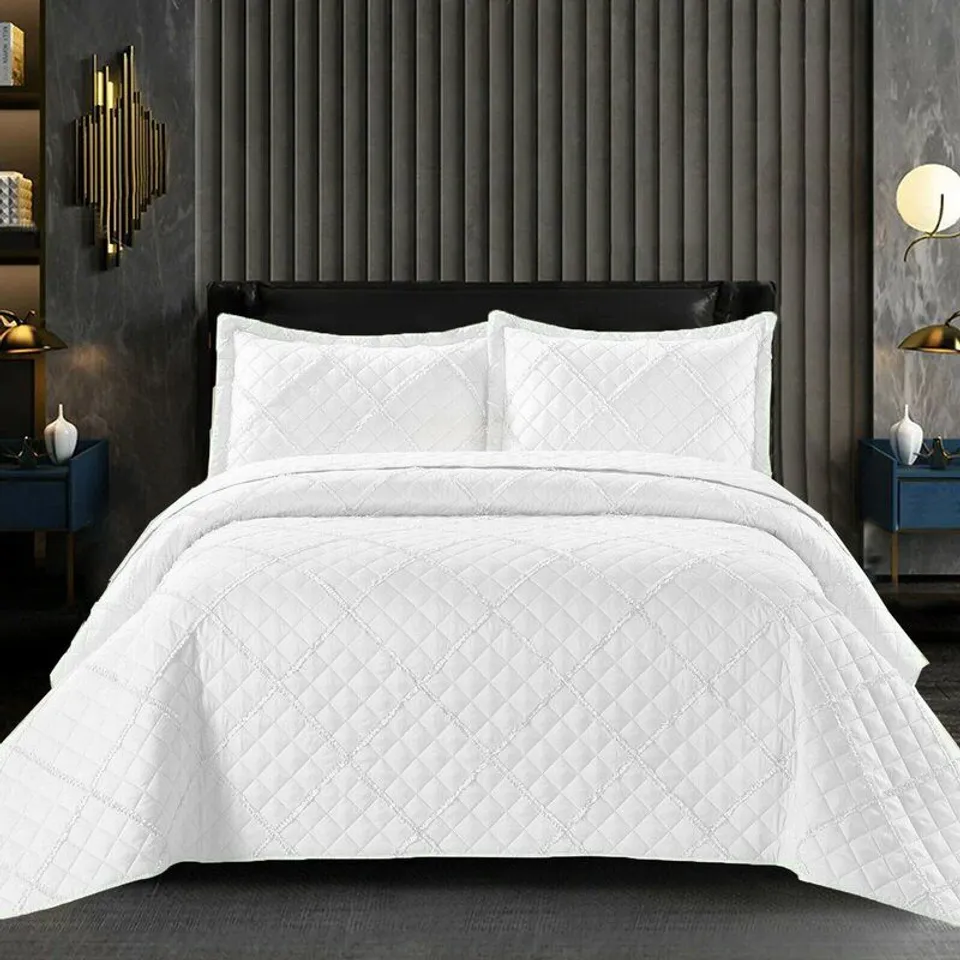 BAGGED AURELIEA RUFFLES CHECK BEDSPREAD SET WITH PILLOW - 240 X 250CM