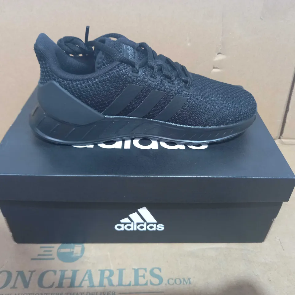 BOXED PAIR OF ADIDAS TRAINERS IN BLACK UK SIZE 1