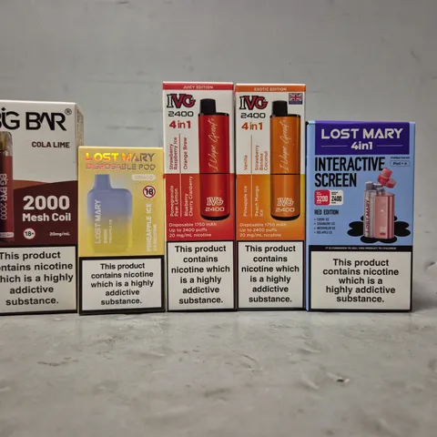 APPROXIMATELY 20 ASSORTED E-CIGARETTE PRODUCTS TO INCLUDE - IVG 2400 , LOST MARY ETC