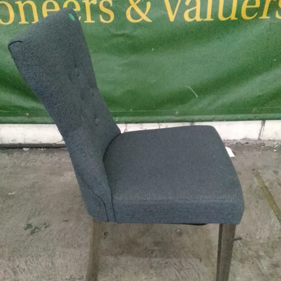 BEWLEY SLATE FABRIC BUTTON BACK DINING CHAIR WITH OAK LEGS