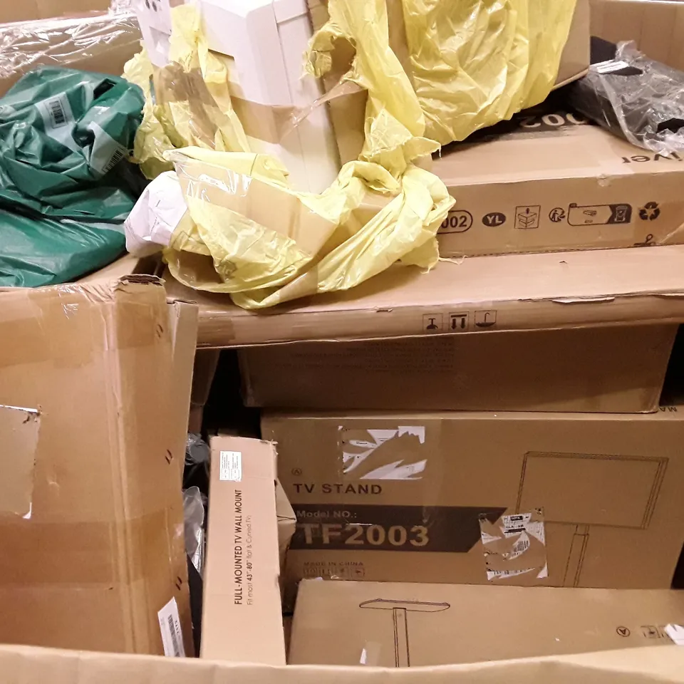 PALLET OF ASSORTED PRODUCTS INCLUDING SPIN DRYER, ROUND BALLOON ARCH STAND, TV STAND, KIDS GUITAR, FULL-MOUNTED TV WALL MOUNT 