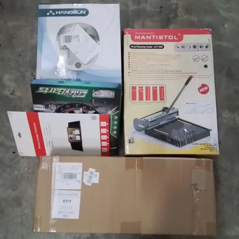 PALLET TO CONTAIN AN ASSORTMENT OF HOUSEHOLD ITEMS TO INCLUDE FOOT SPA, DART BOARD SCREEN PROTECTORS AND VINYL FLOOR CUTTER ECT