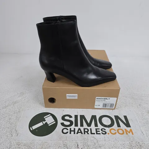BOXED PAIR OF DUNE LONDON COMMA HEEL CHISEL TOE IN BLACK - SIZE 6