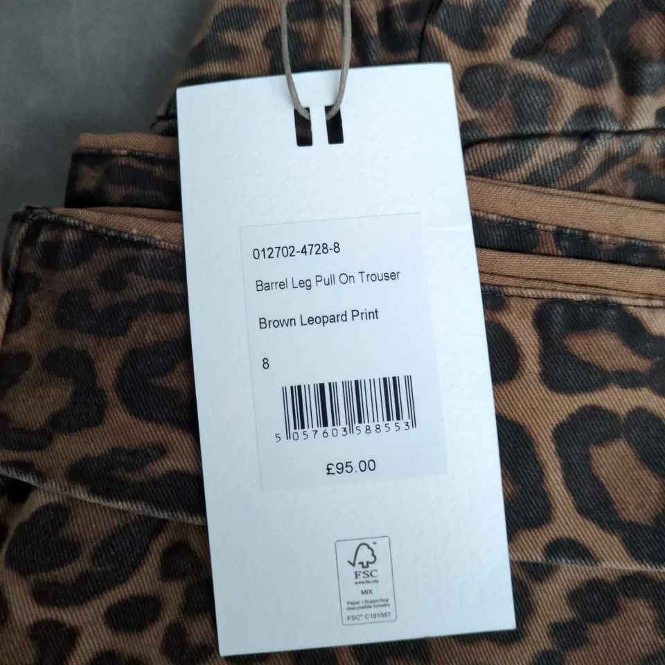 HUSH WOMEN'S BARREL LEG PULL-ON TROUSERS – BROWN LEOPARD PRINT UK 8
