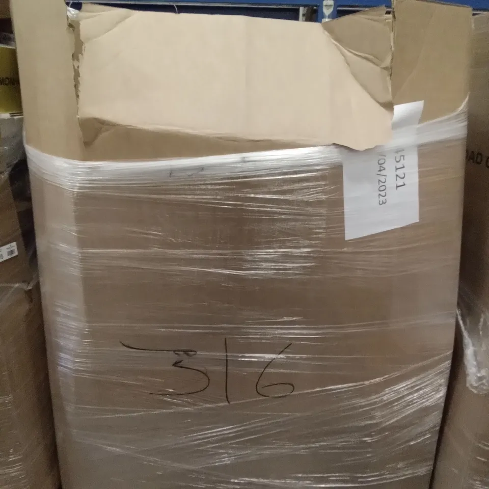 PALLET OF ASSORTED ITEMS INCLUDING ALPHA CAMP CAMPING COT, SINGLE ROD, CLEAR STACKING CADDY, KIDS DINO BIKE, STELLAR SAUCEPAN SET, MULTIFUNCTIONAL STEAM MOP