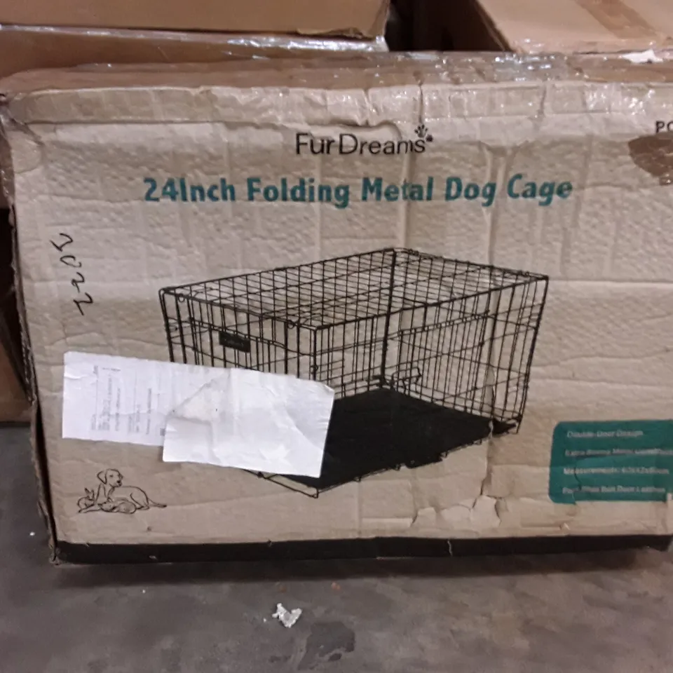 BOXED FUR DREAMS 24 INCH FOLDING METAL DOG CAGE 