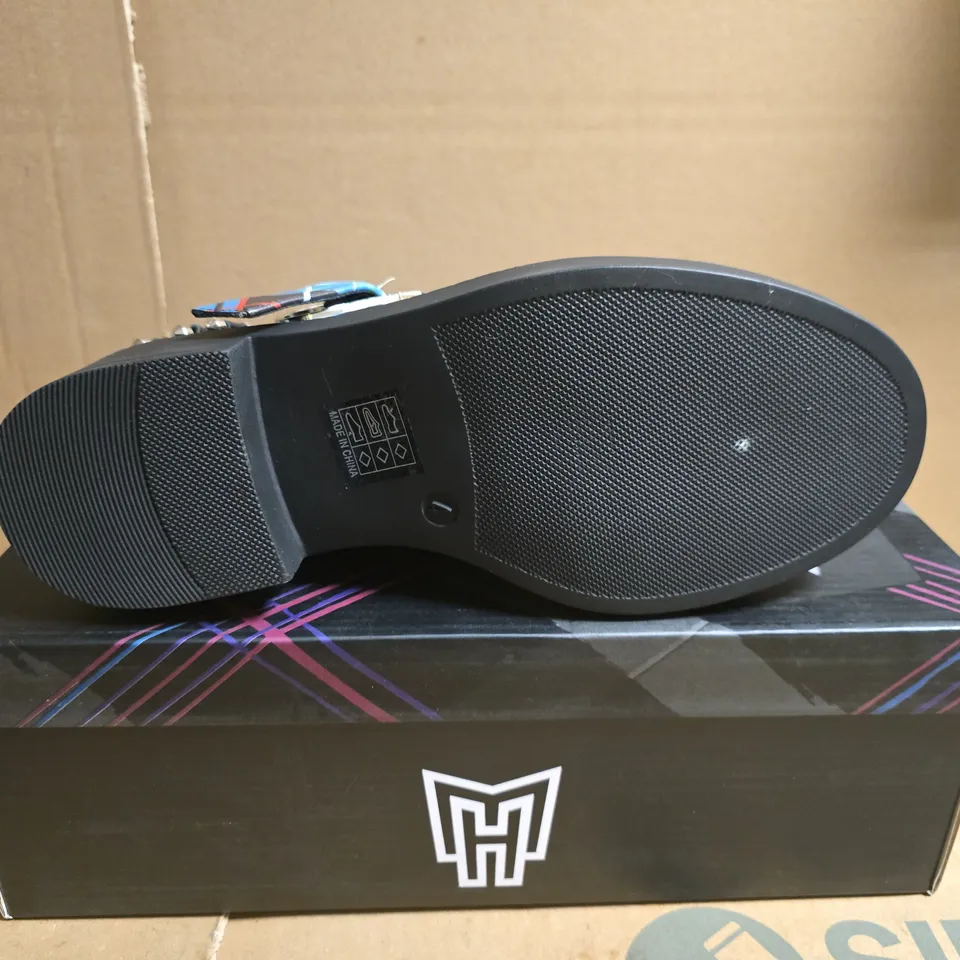 BOXED PAIR OF MONSTER X KO PLAID PLATFORM LOAFERS WITH SPIKED BOW – UK SIZE 4 