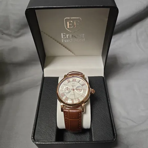 MENS ERNEST FERDINAND WATCH – FUNCTIONING SUB DIALS – LEATHER STRAP