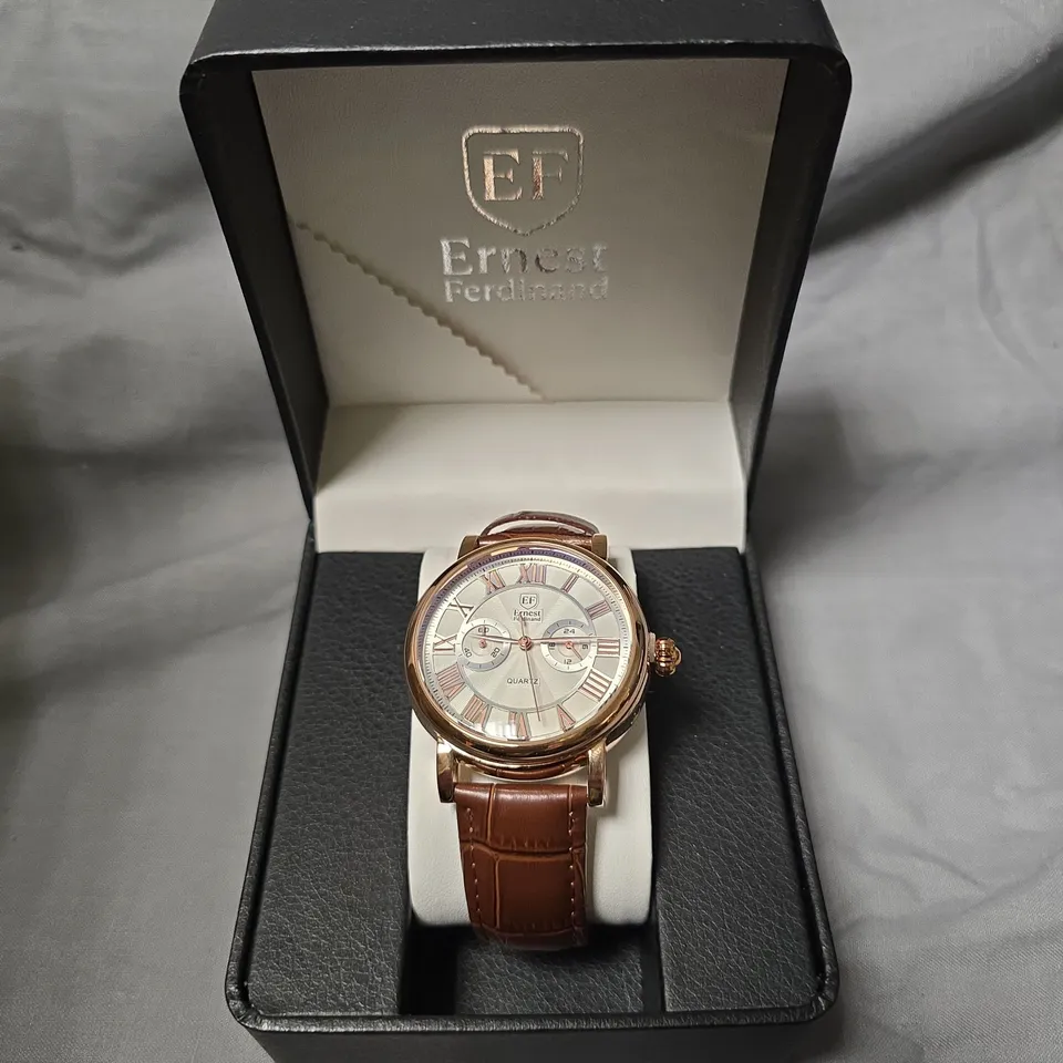 MENS ERNEST FERDINAND WATCH – FUNCTIONING SUB DIALS – LEATHER STRAP