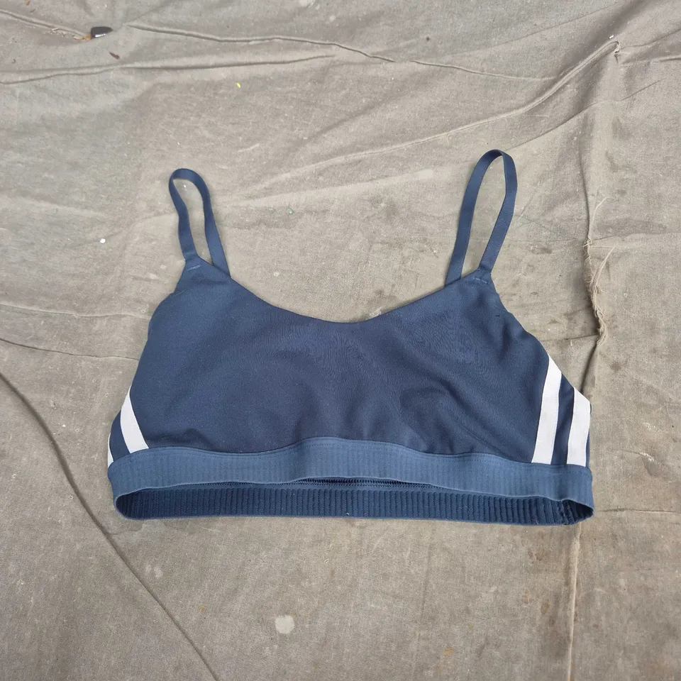 ADIDAS SPORTS BRA – NAVY WITH WHITE STRIPES - SIZE UNSPECIFIED 