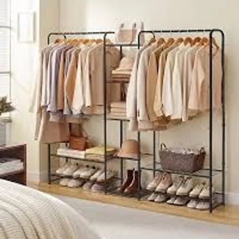 BOXED SONGMICS CLOTHES HANGER, OPEN WARDROBE, CLOTHES RAIL, CLOTHES RACK WITH STORAGE SHELVES - BLACK (1 BOX)