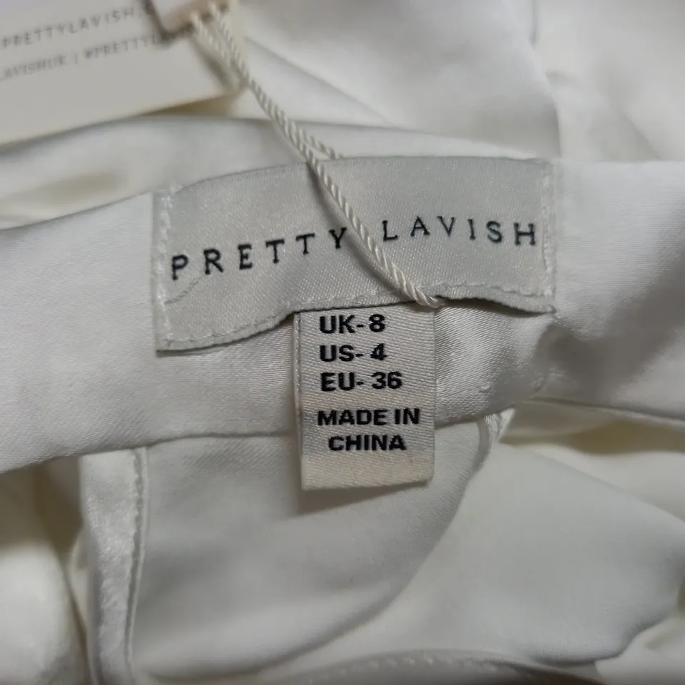 PRETTY LAVISH IVORY BRIDAL HIGH NECK SATIN MAXI DRESS - SIZE 8