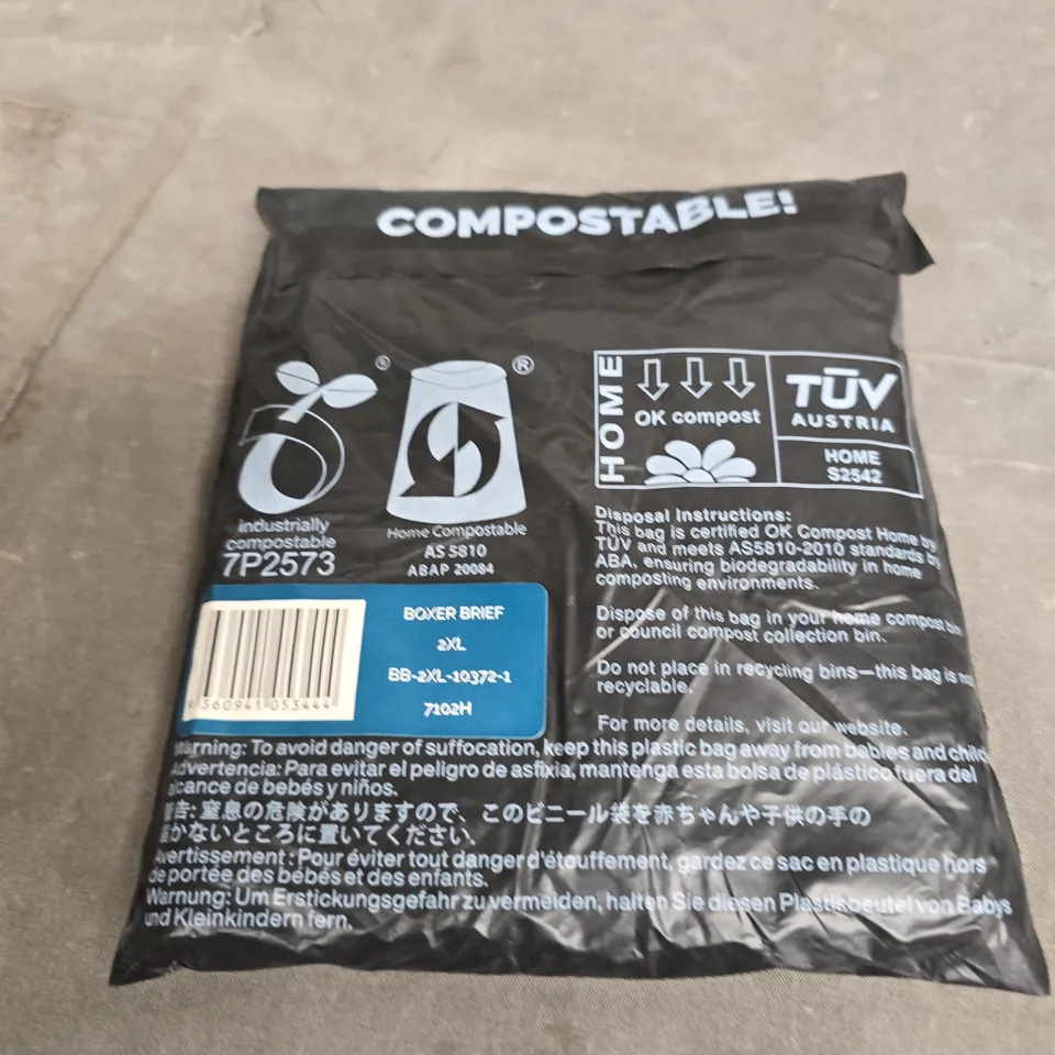 STEP ONE BOXER BRIEFS – 2XL, BLACK COMPOSTABLE PACKAGING