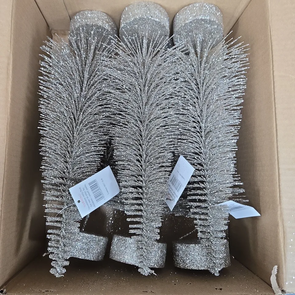 6 GISELA GRAHAM SILVER GLITTER BOTTLE BRUSH MINIATURE HOLIDAY TREES