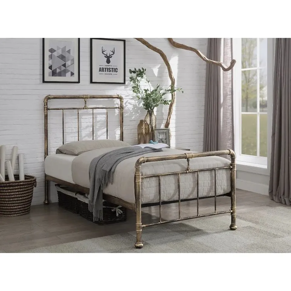 BOXED ALSIP METAL BED FRAME IN ANTIQUE BRONZE // SIZE: 4FT6 (2 BOXES)