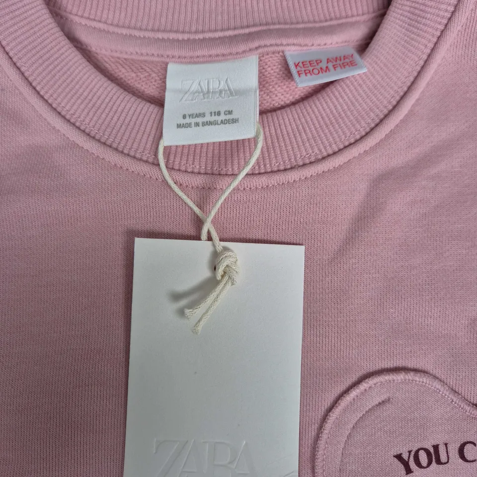 ZARA Kids Pink Sweatshirt with Heart Patch – UK 6-7 (6y / 116 cm)