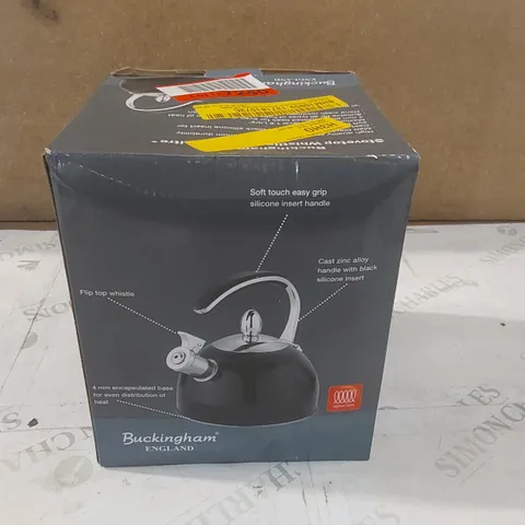 BOXED BUCKINGHAM STAINLESS STEEL WHISTLING STOVETOP TEA KETTLE