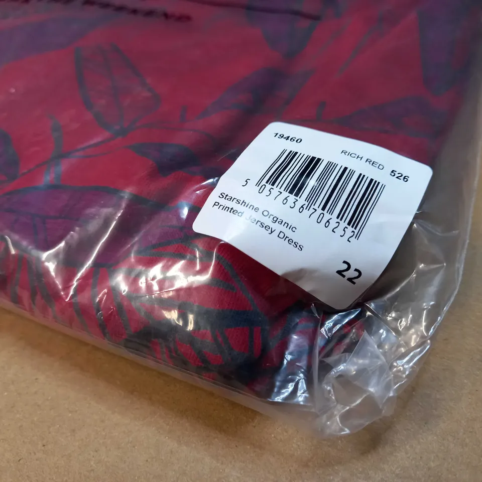 PACKAGED WEIRD FISH RICH RED ORGANIC PRINTED JERSEY DRESS - SIZE 22