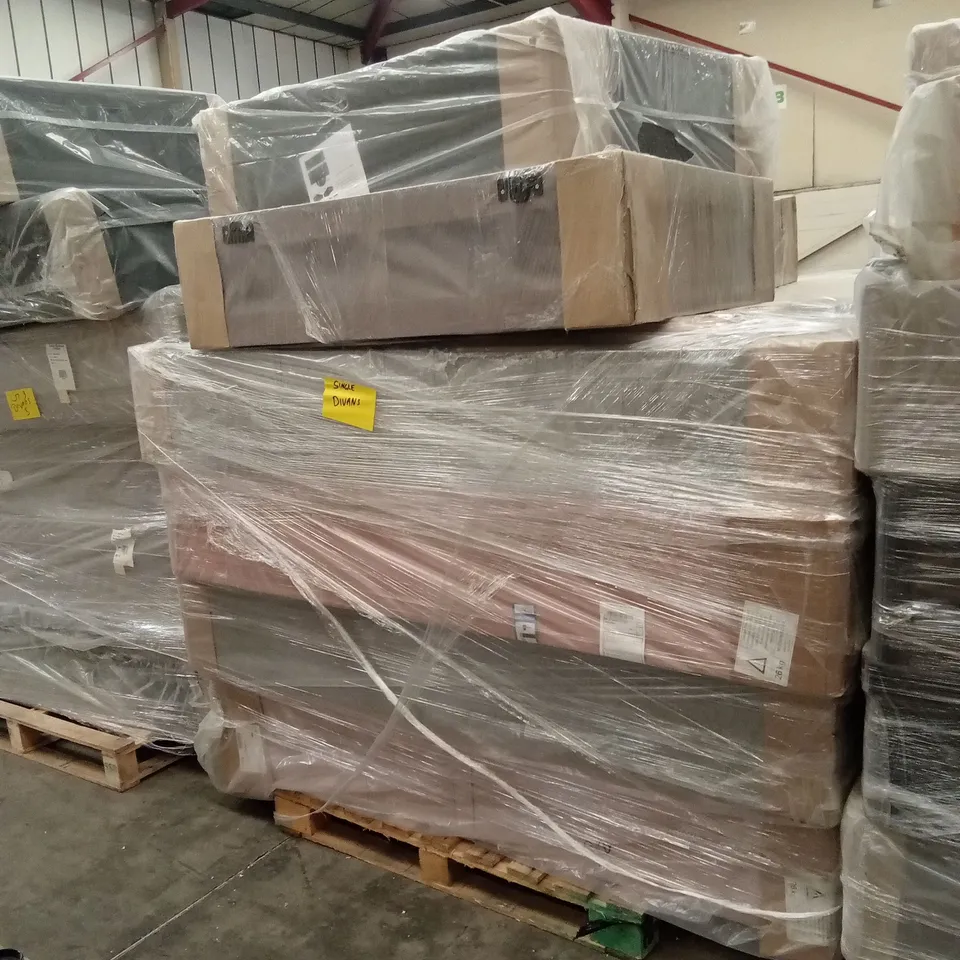 PALLET OF ASSORTED DESIGNER DIVAN BASES, SIZES AND SETS VARY