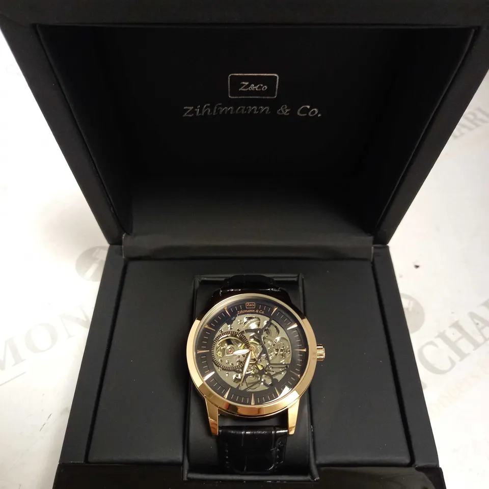 ZIHLMANN & CO SKELETON LEATHER STRAP WATCH