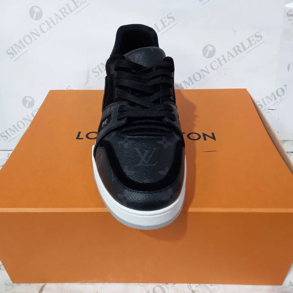 BOXED PAIR OF LOUIS VUITTON TRAINERS IN BLACK SIZE UNSPECIFIED