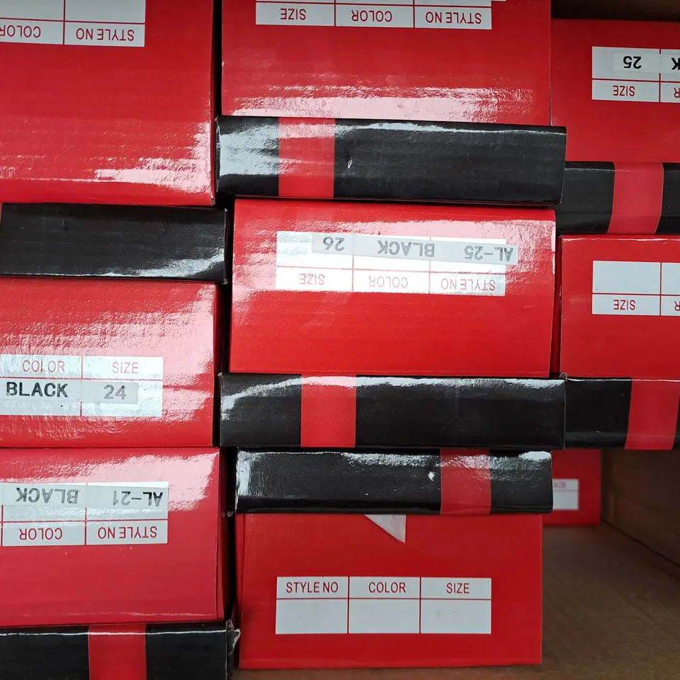 BOX OF APPROXIMATELY 10 PAIRS OF FOREVER KIDS SHOES IN BLACK IN VARIOUS SIZES