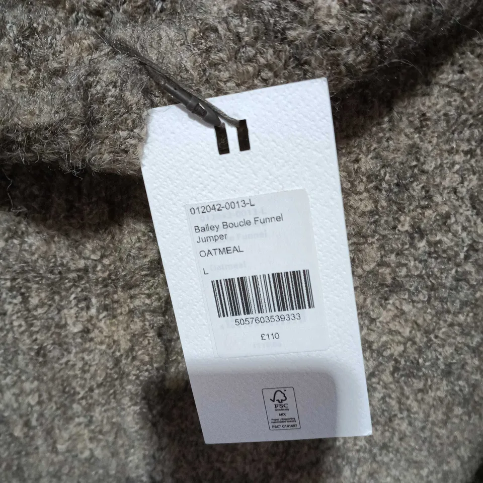 HUSH BAILEY BOUCLE FUNNEL JUMPER – OATMEAL, UK SIZE L