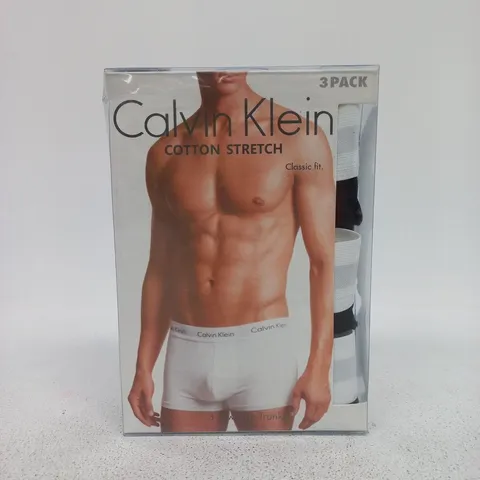CALVIN KLEIN COTTON STRETCH BOXER BRIEFS IN BLACK – 3 PACK - SIZE SMALL