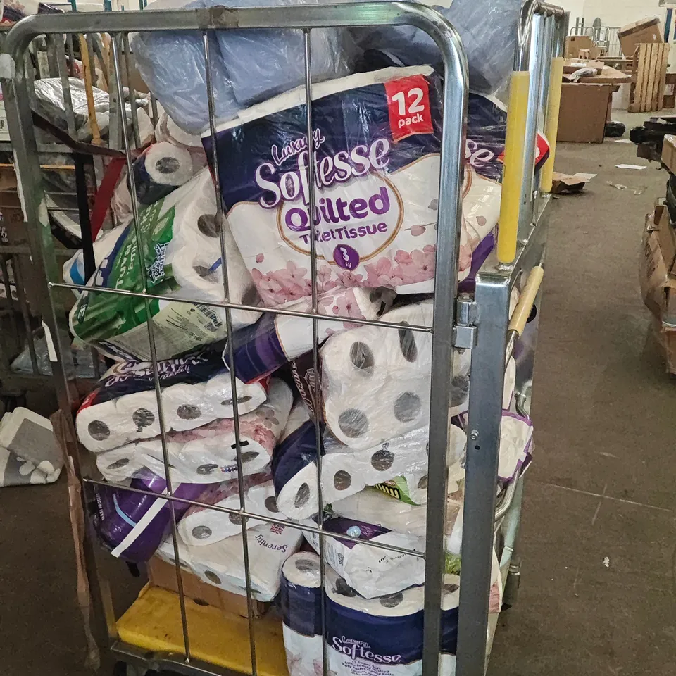 CAGE OF ASSORTED TOILET TISSUE MULTI PACKS TO INCLUDE SOFTESSE AND FLEXI