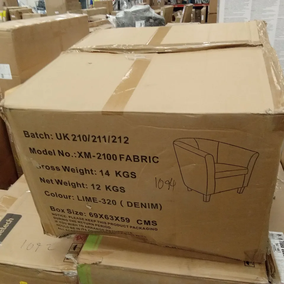 BOXED FABRIC UPHOLSTERED TUB ACCENT CHAIR - LIME (1 BOX)