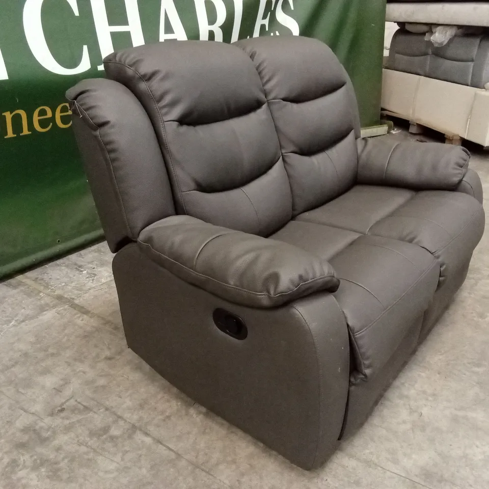 ROTHBURY LUXURY FAUX LEATHER HIGH BACK 2 SEATER MANUAL RECLINER SOFA - CHARCOAL RRP £629
