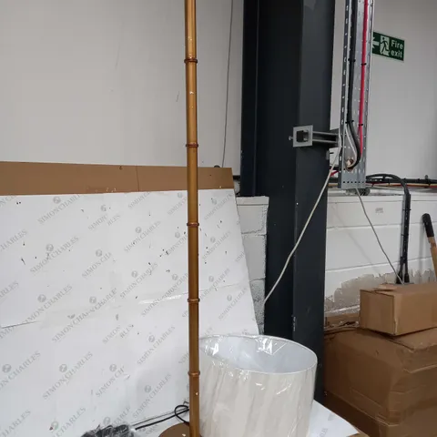 BRASS COLOURED BAMBOO STYLE FLOOR LAMP WITH WHITE SHADE [COLLECTION ONLY]