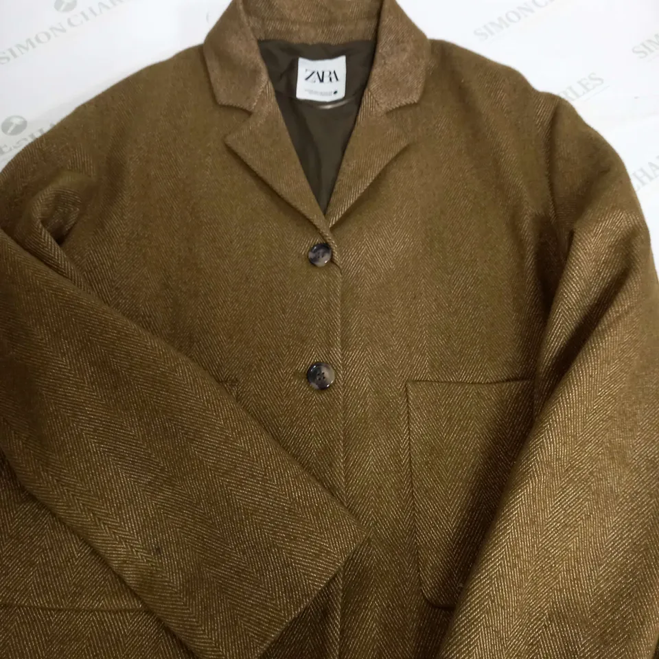 ZARA WASHED GREEN BLAZER WITH 2 BUTTONS - XS
