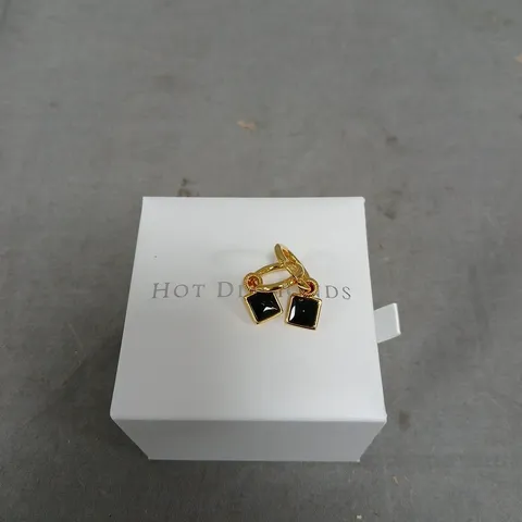 HOT DIAMONDS GOLD-TONE SQUARE BLACK ONYX HOOP EARRINGS - 925N STAMP