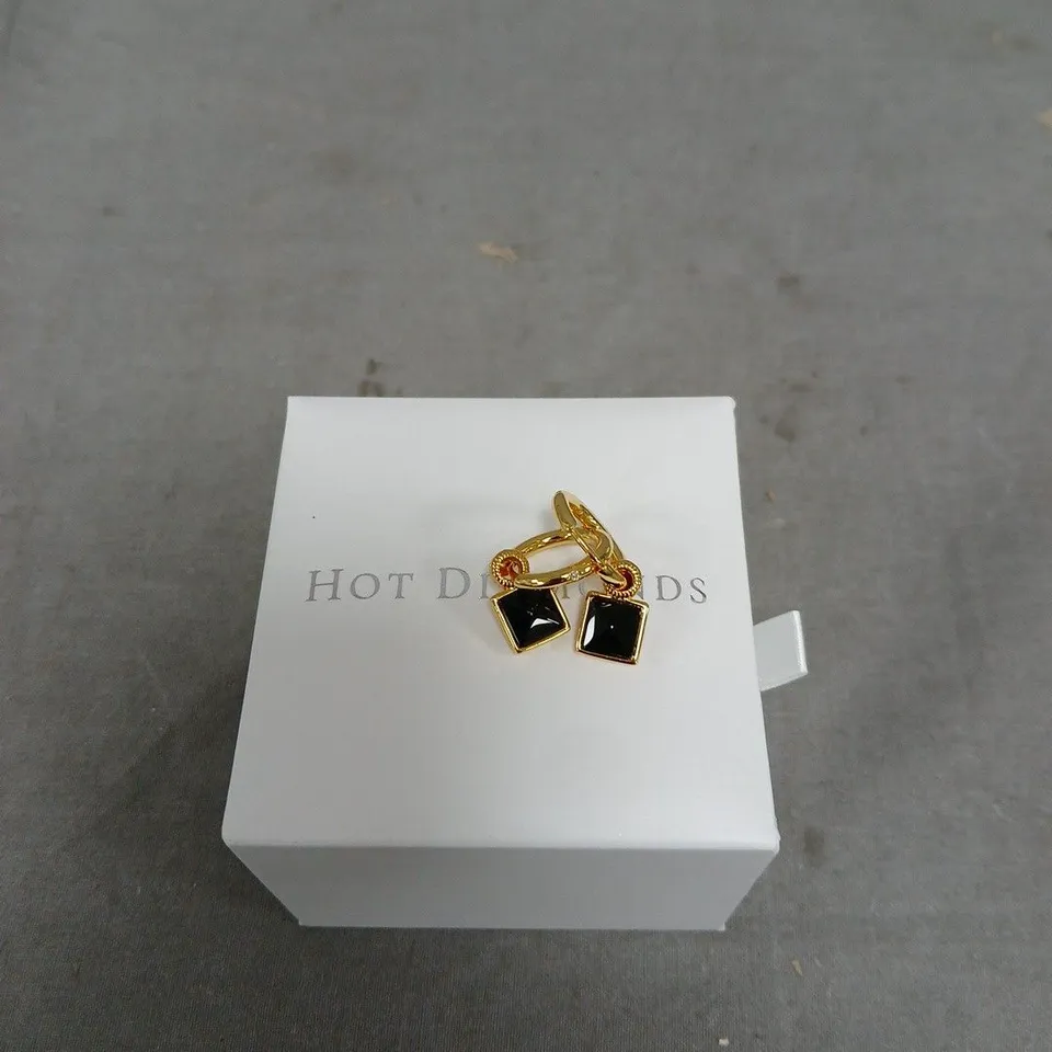 HOT DIAMONDS GOLD-TONE SQUARE BLACK ONYX HOOP EARRINGS - 925N STAMP