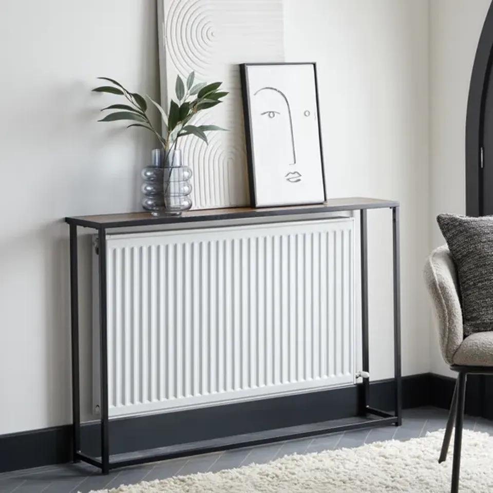 BOXED ROLAND 120CM SLIM CONSOLE TABLE - RUSTIC WOOD EFFECT 