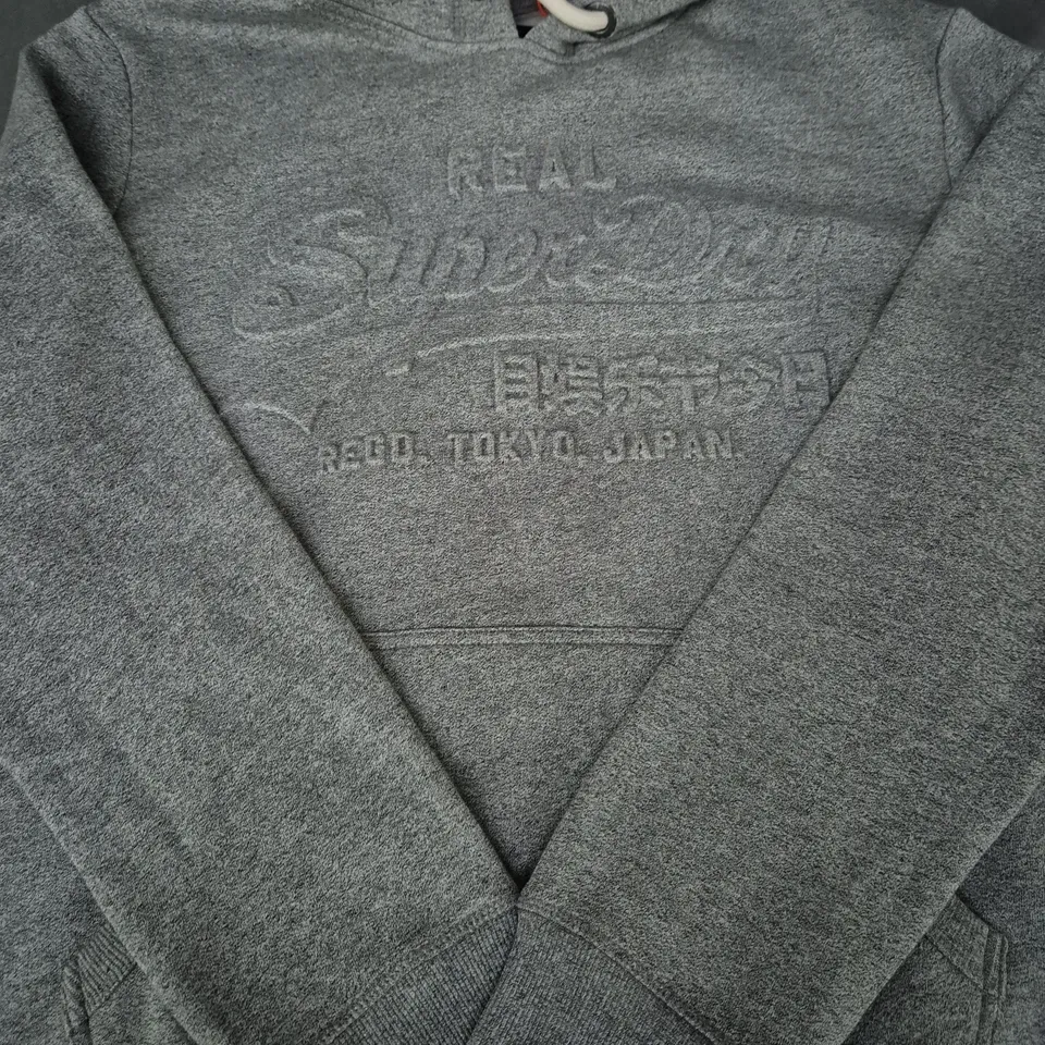 SUPER DRY LONG SLEEVE HOODIE IN GREY SIZE LARGE