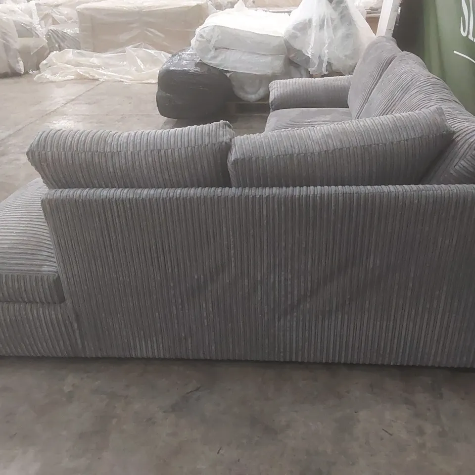 DESIGNER ALMAFI FABRIC UPHOLSTERED CORNER CHAISE SOFA - GREY